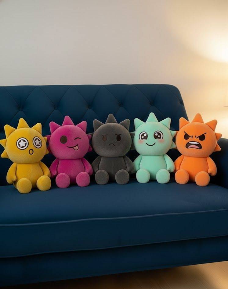 Memoji plushie squad on a couch
